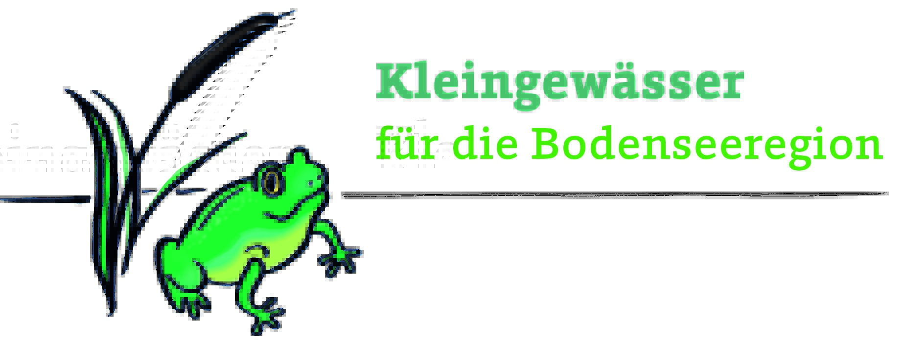 Logo des Projekts Kleingewässer für die Bodenseeregion mit Schriftzug und grünem Frosch
